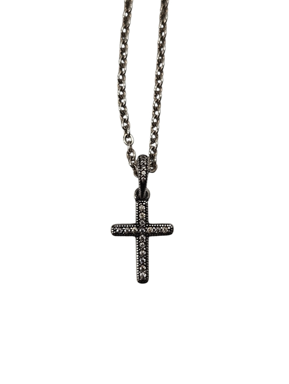 Pandora Sparkling Cross Necklace Sterling Silver CZ
